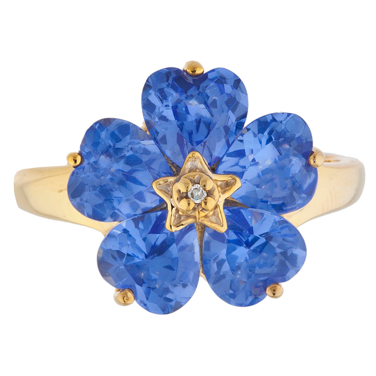 14Kt Gold Tanzanite & Diamond Heart Flower Design Ring