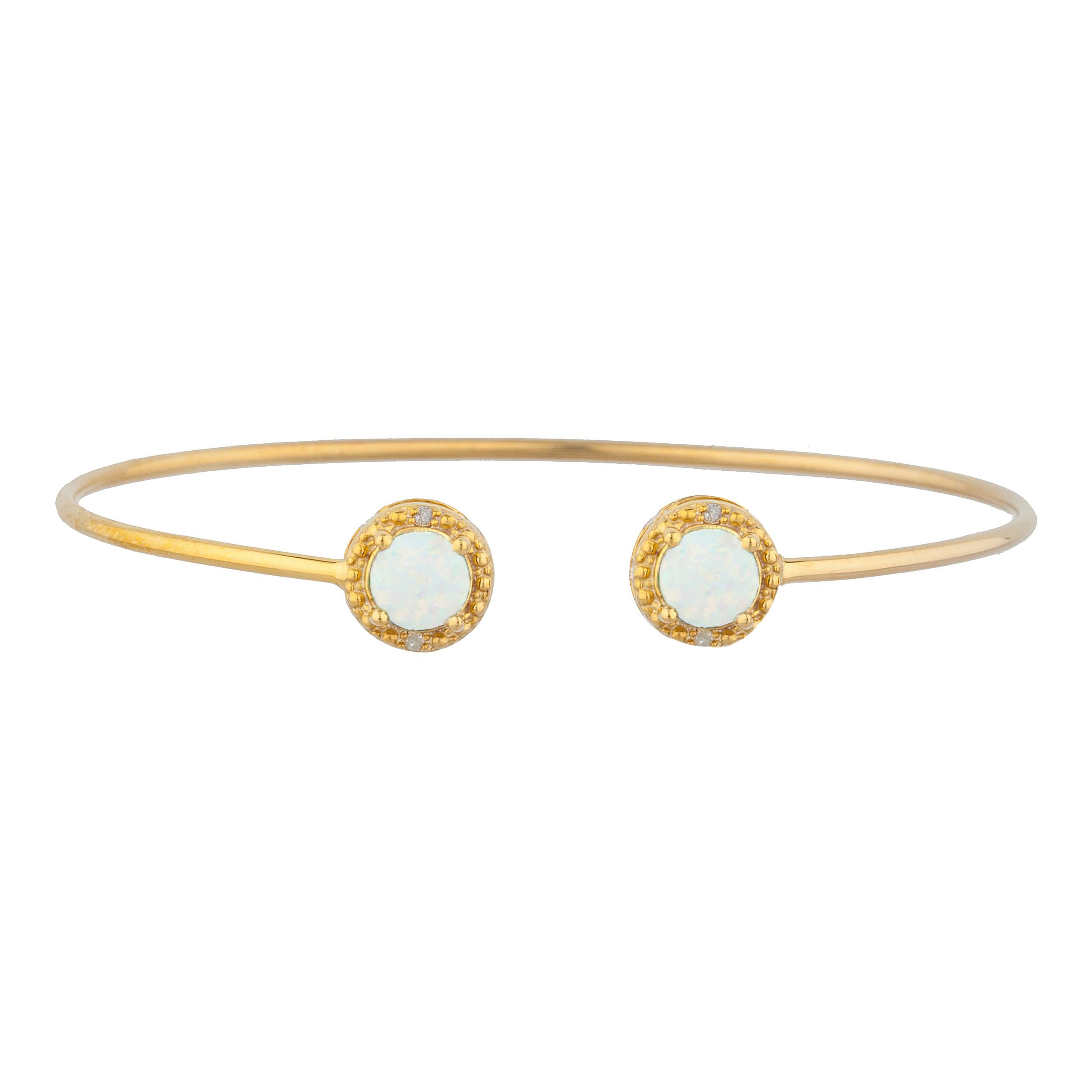 14Kt Gold Opal & Diamond Round Bangle Bracelet