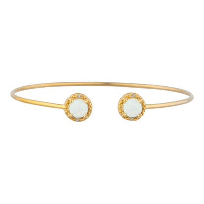 14Kt Gold Opal & Diamond Round Bangle Bracelet