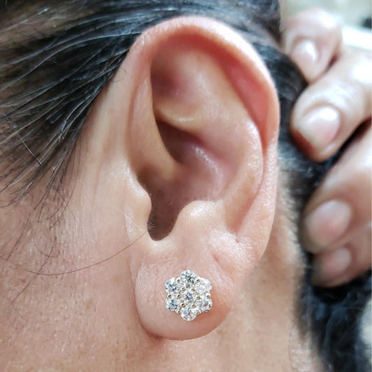 14Kt Gold 1.43 Ct Diamond Cluster Earrings