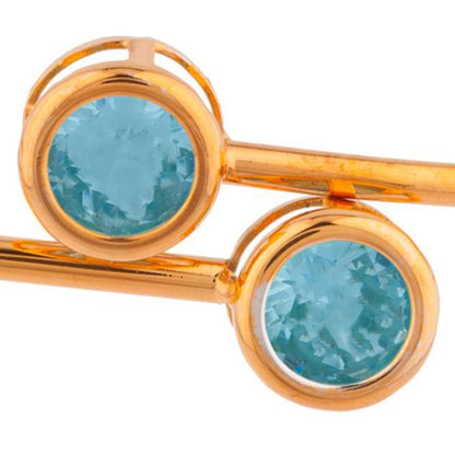 14Kt Rose Gold Plated Blue Topaz Round Bezel Bangle Bracelet