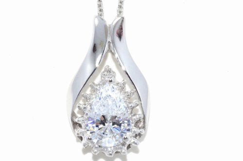 1.5 Ct Zirconia & Diamond Pear Pendant .925 Sterling Silver Rhodium Finish