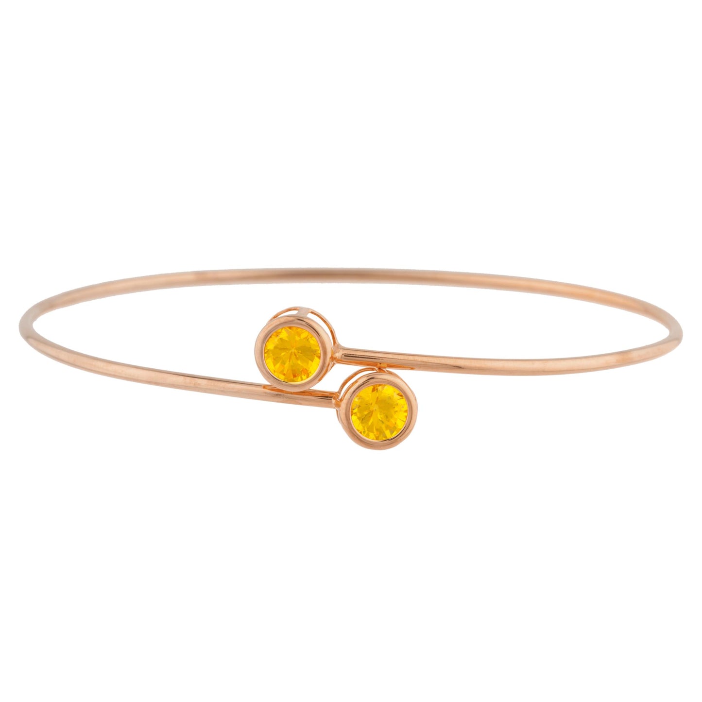 14Kt Gold Yellow Citrine Round Bezel Bangle Bracelet