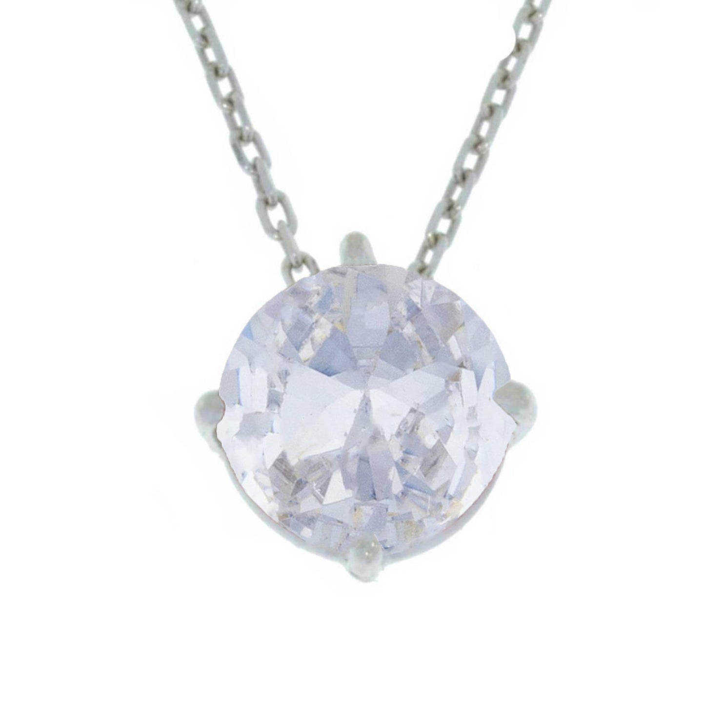 14Kt Gold White Sapphire Round Pendant Necklace