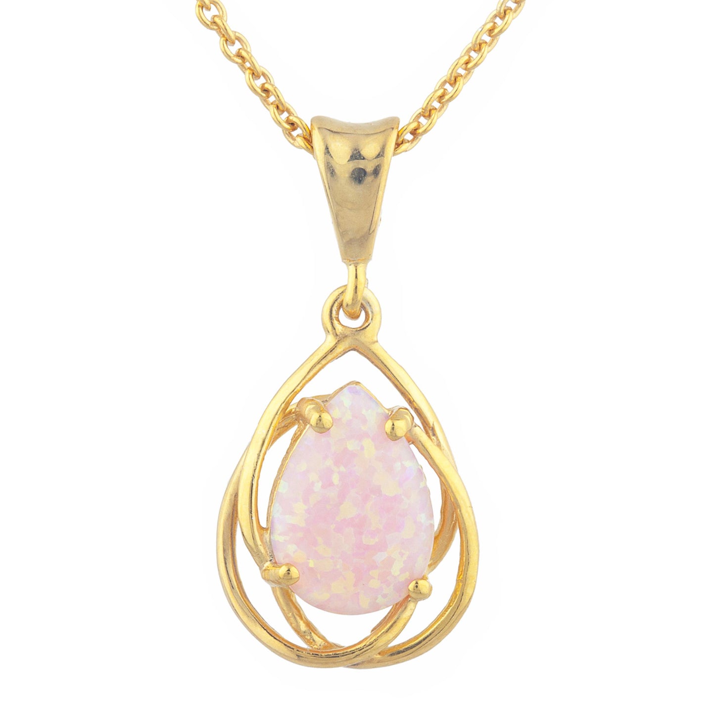 14Kt Gold Pink Opal Pear Teardrop Design Pendant Necklace