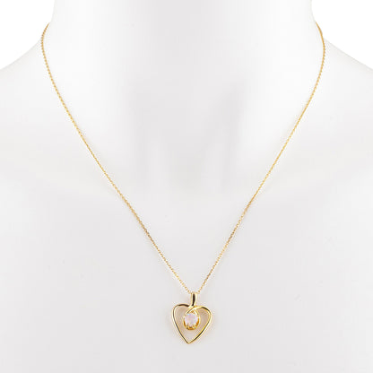 14Kt Gold Pink Opal Heart Design Pendant Necklace