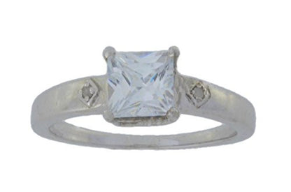 1 Ct Zirconia & Diamond Princess Cut Ring .925 Sterling Silver Rhodium Finish