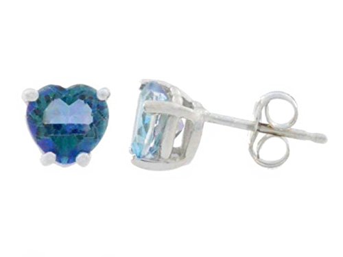 2 Ct Blue Mystic Topaz Heart Stud Earrings 14Kt White Gold