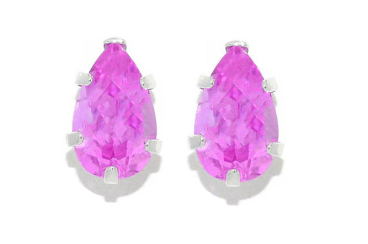 2 Carat Pink Sapphire Pear Shape Stud Earrings .925 Sterling Silver