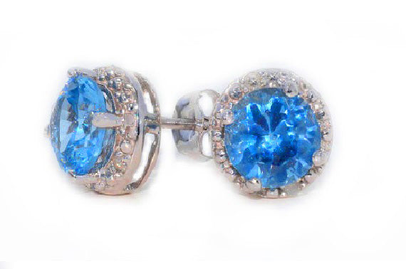 14Kt White Gold Tanzanite & Diamond Round Stud Earrings