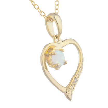 14Kt Yellow Gold Plated Opal & Diamond Heart Pendant