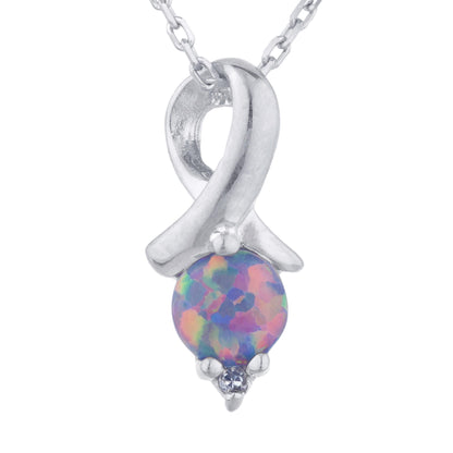 Black Opal & Diamond Round Design Pendant .925 Sterling Silver