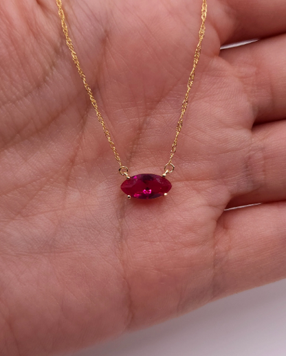 14Kt Gold Ruby Marquise Pendant Necklace