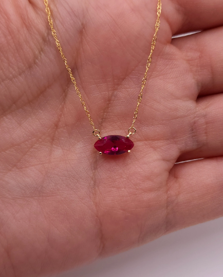 14Kt Gold Ruby Marquise Pendant Necklace