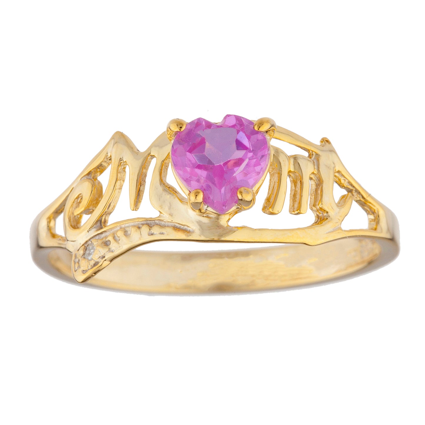 14Kt Gold Pink Sapphire & Diamond Heart Mom Ring