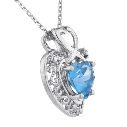 1.5 Ct London Blue Topaz Heart Design Pendant .925 Sterling Silver