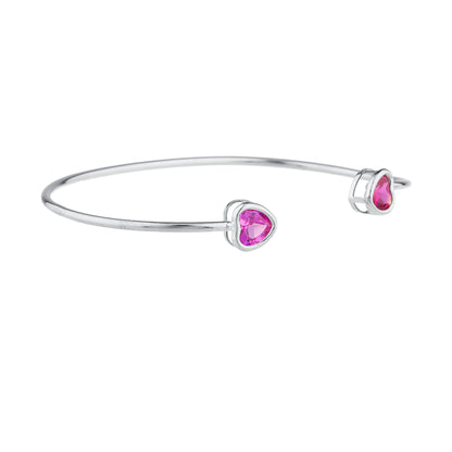 14Kt Gold Created Ruby & Pink Sapphire Heart Bezel Bangle Bracelet