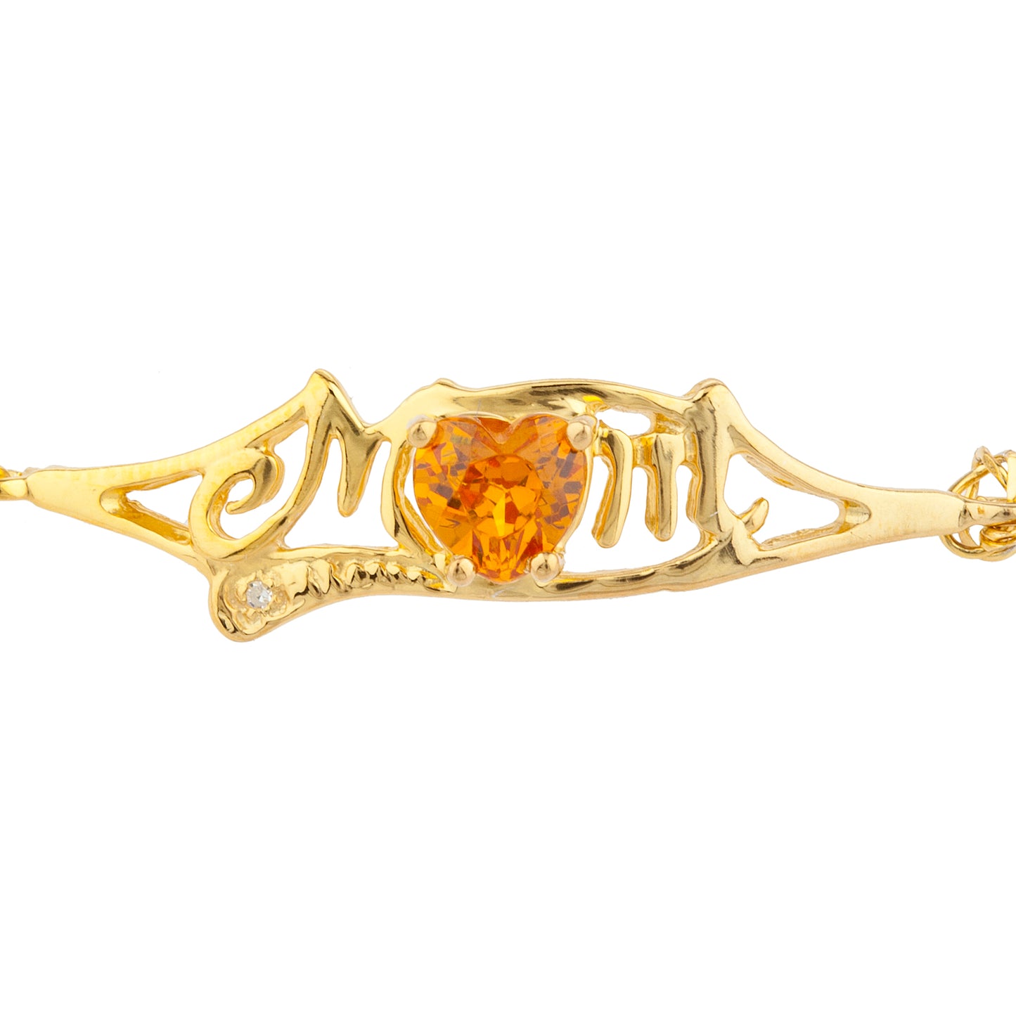 Orange Citrine & Diamond Heart Mom Bracelet 14Kt Yellow Gold Plated Over .925 Sterling Silver