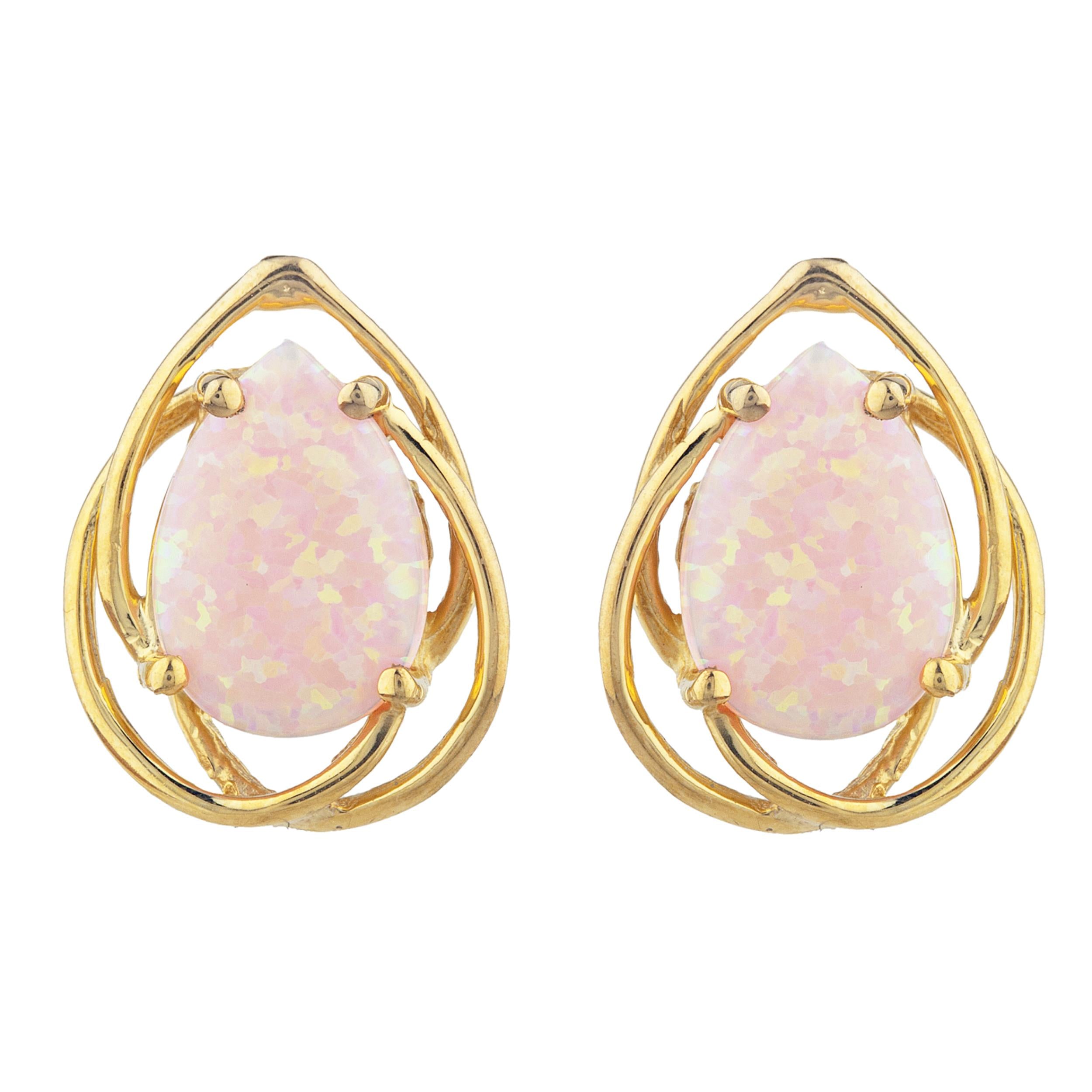 14Kt Gold Pink Opal Pear Teardrop Design Stud Earrings