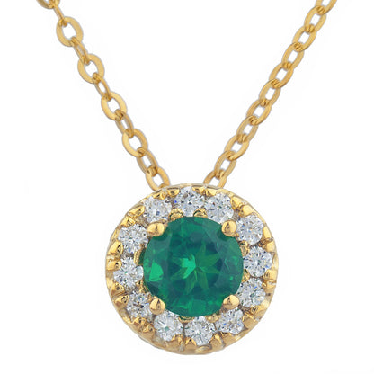 14Kt Gold 0.50 Ct Emerald Halo Design Pendant Necklace