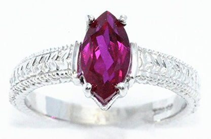 1 Ct Created Ruby Marquise Ring .925 Sterling Silver Rhodium Finish