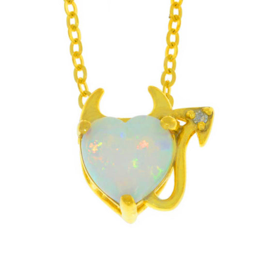 14Kt Yellow Gold Plated Opal & Diamond Devil Heart Pendant