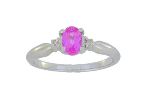 0.50 Ct Pink Sapphire & Diamond Oval Ring .925 Sterling Silver Rhodium Finish