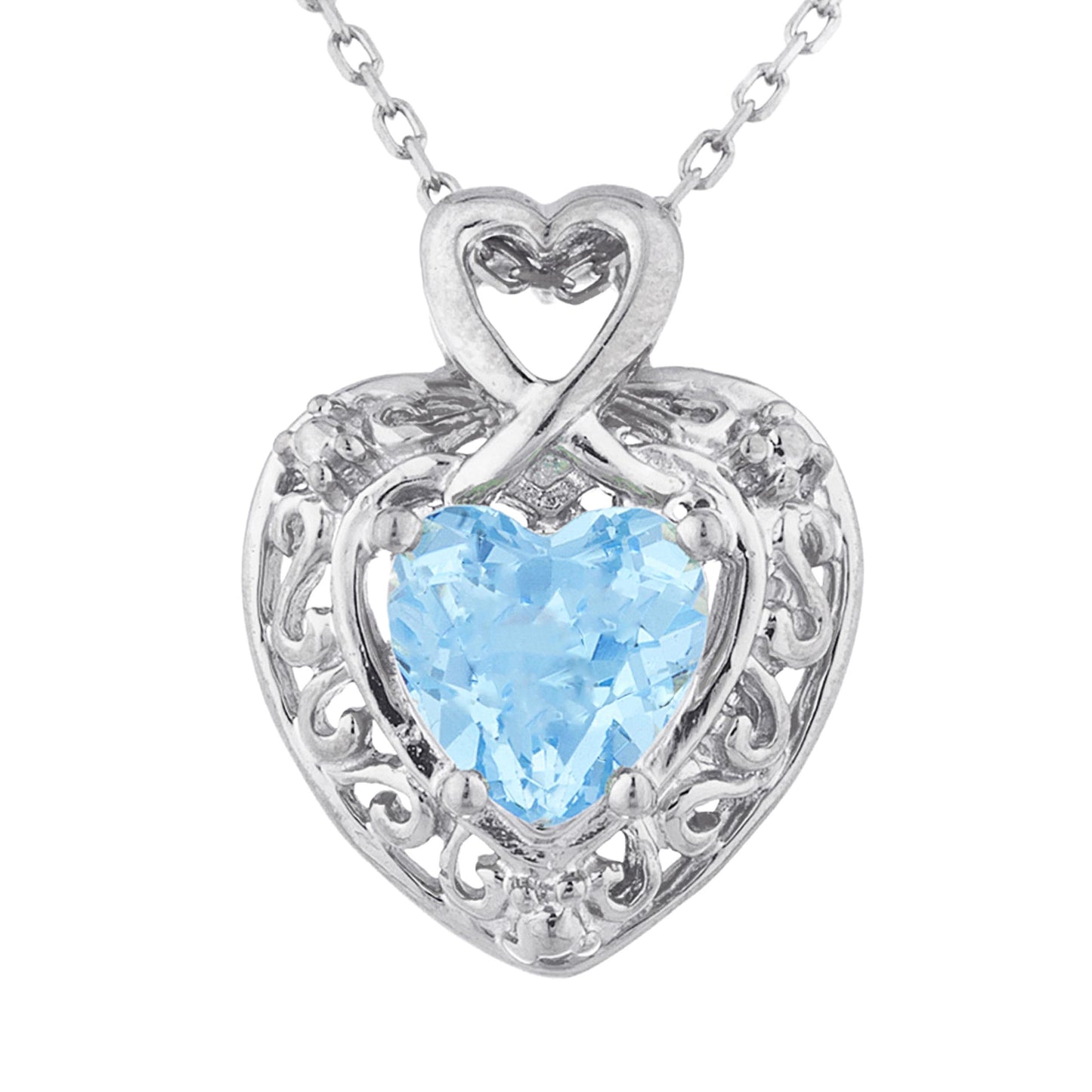 14Kt Gold Blue Topaz Heart Design Pendant Necklace