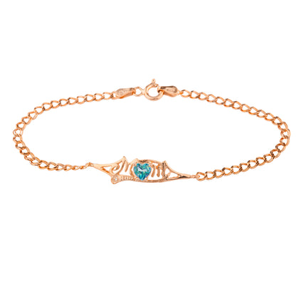 Natural Blue Mystic Topaz & Diamond Heart Mom Bracelet 14Kt Rose Gold Plated Over .925 Sterling Silver