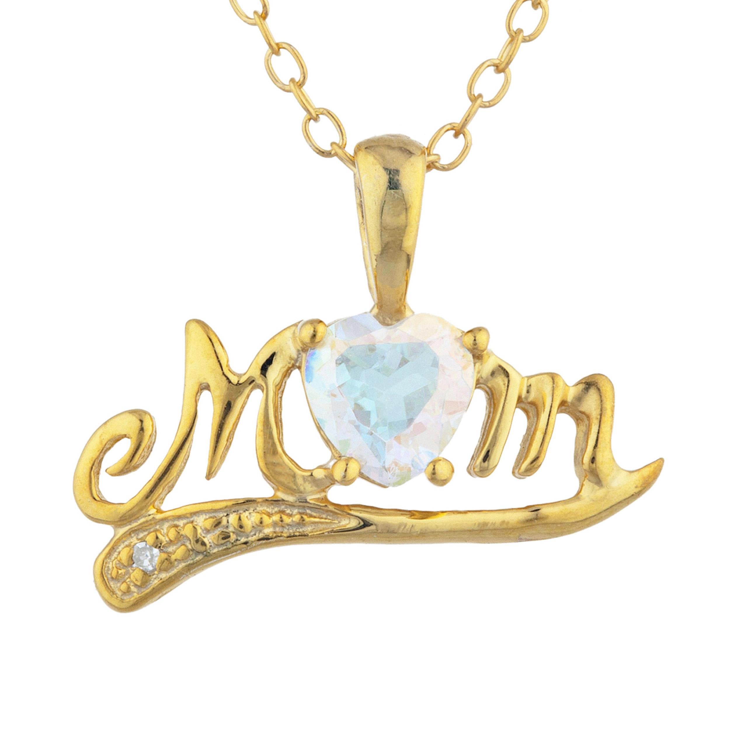 14Kt Gold Natural Mercury Mist Mystic Topaz & Diamond Heart Mom Pendant Necklace