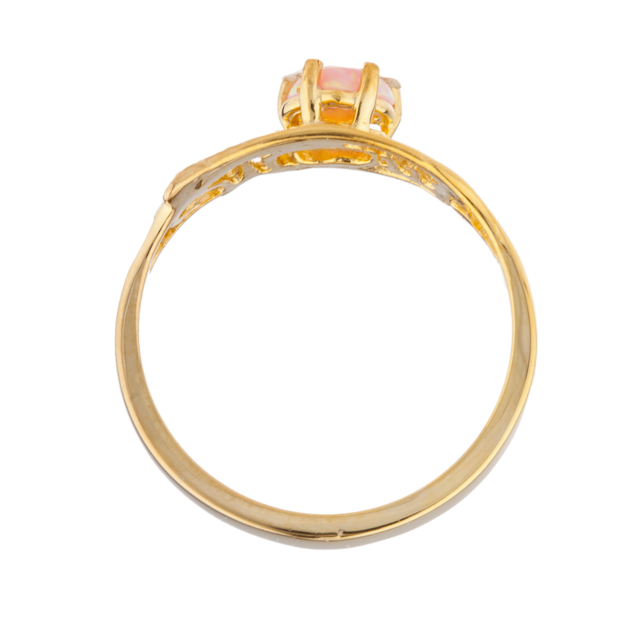 14Kt Gold Pink Opal & Diamond Heart Mom Ring