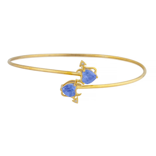 Tanzanite & Diamond Devil Heart Bangle Bracelet 14Kt Yellow Gold Rose Gold Silver