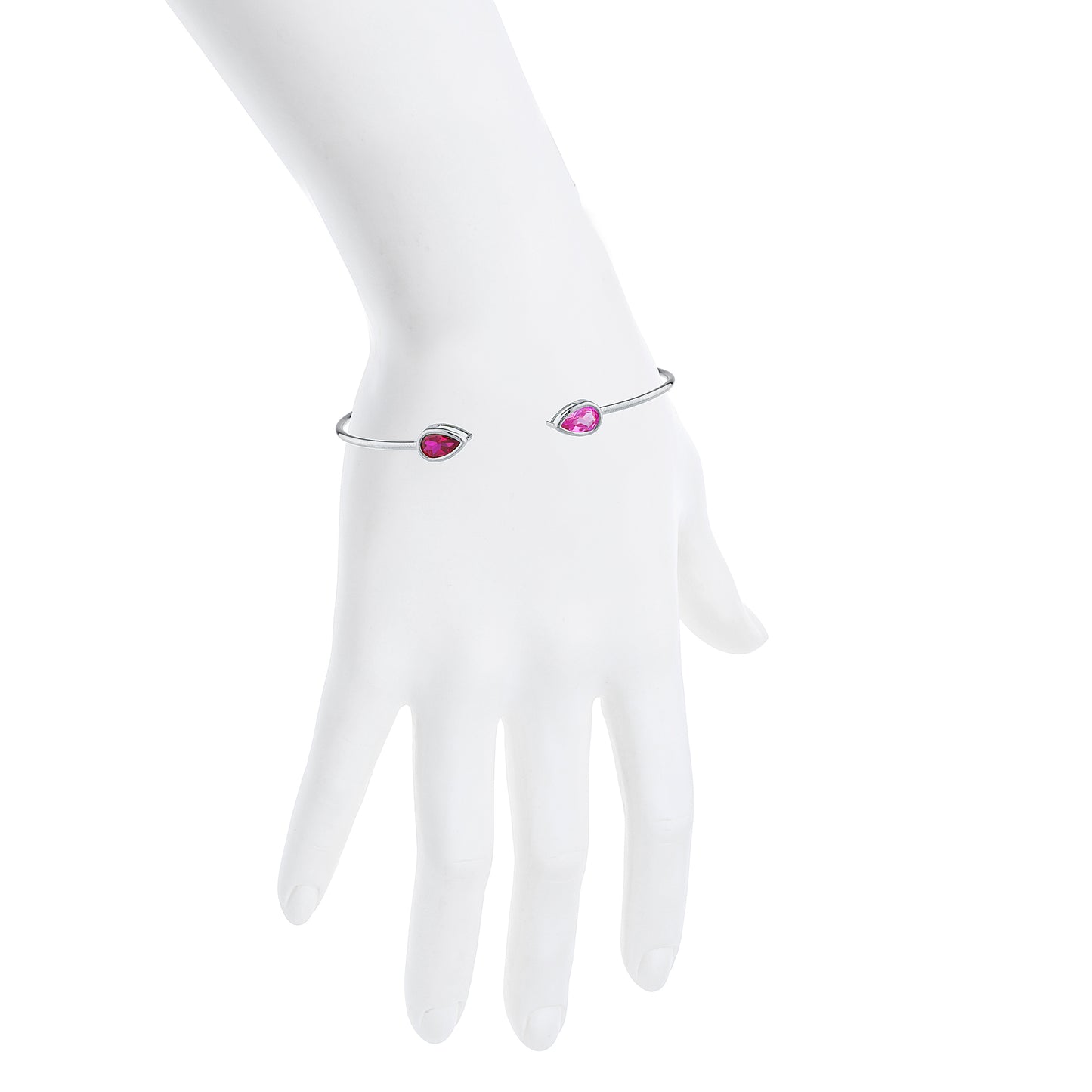 Created Ruby & Pink Sapphire Pear Bezel Bangle Bracelet .925 Sterling Silver