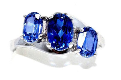 2 Ct Created Blue Sapphire Oval Ring .925 Sterling Silver Rhodium Finish