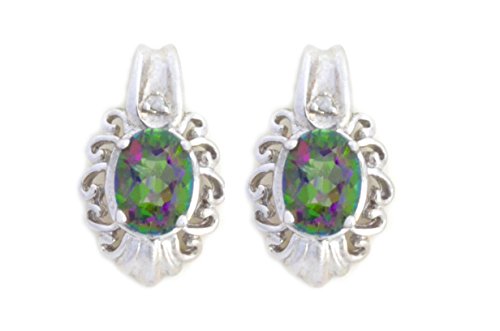 3 Ct Mystic Topaz & Diamond Oval Stud Earrings .925 Sterling Silver