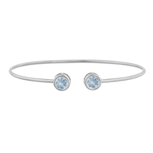 2 Ct Genuine Aquamarine Round Bezel Bangle Bracelet .925 Sterling Silver