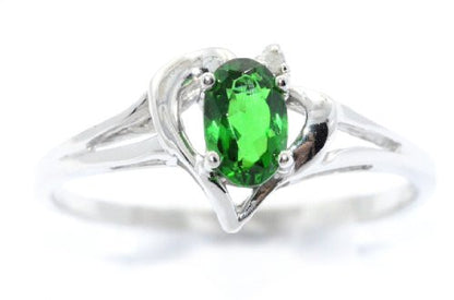 0.50 Ct Created Emerald & Diamond Oval Heart Ring .925 Sterling Silver Rhodium Finish