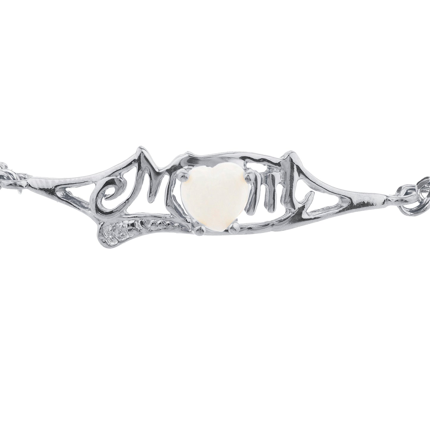 Genuine Opal & Diamond Heart Mom Bracelet .925 Sterling Silver