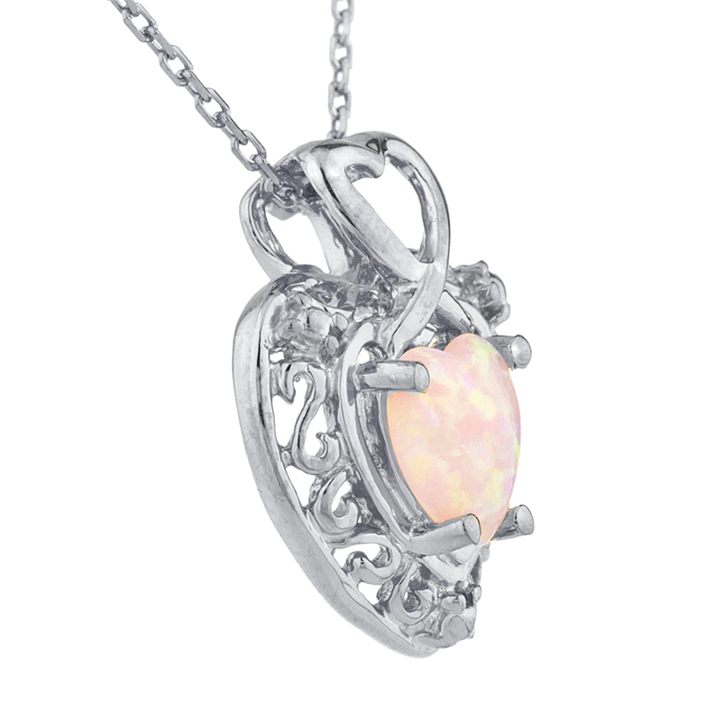 Pink Opal Heart Design Pendant .925 Sterling Silver