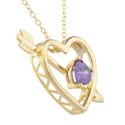 14Kt Gold Amethyst Heart Bow & Arrow Pendant Necklace