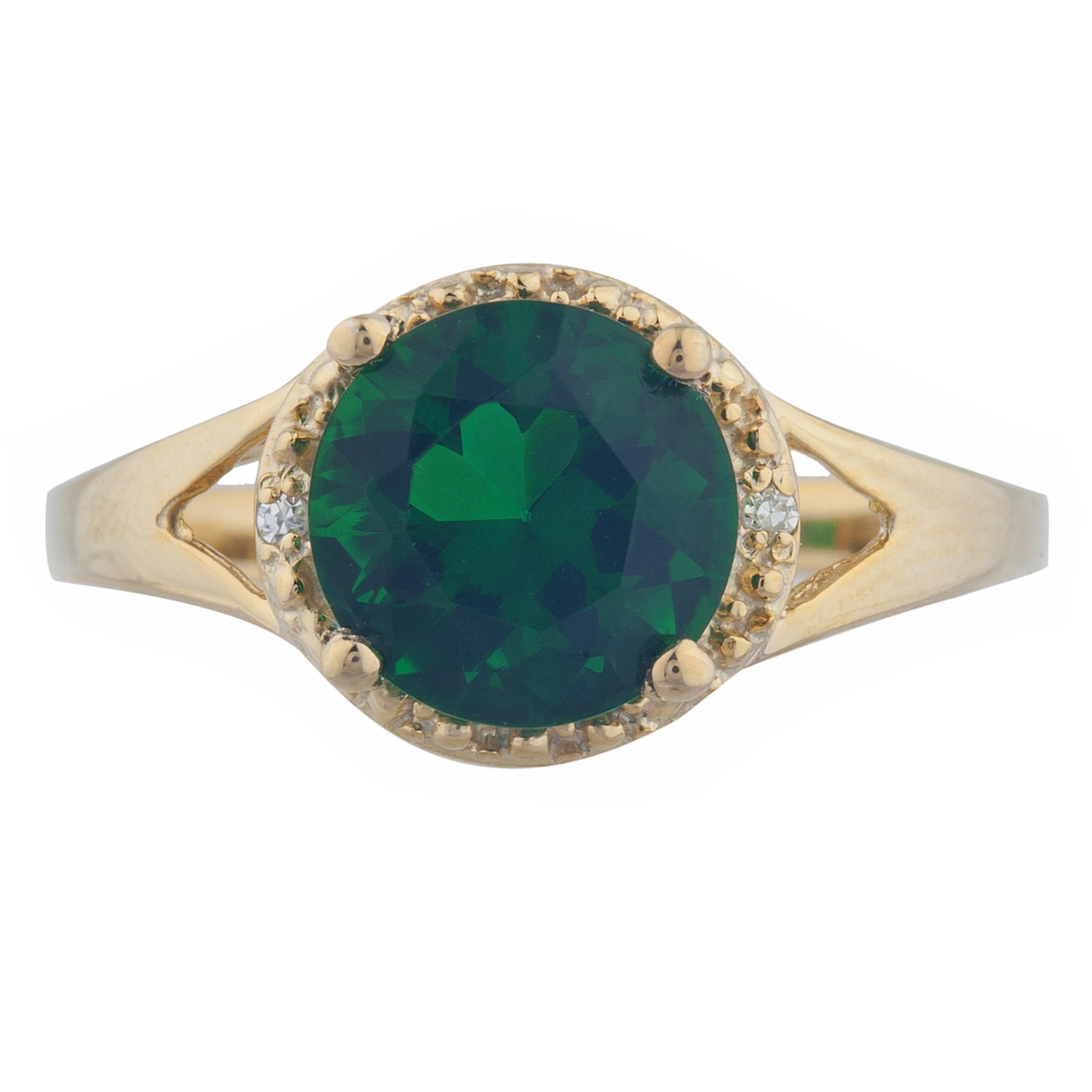 14Kt Gold 2 Ct Emerald & Diamond Halo Design Round Ring