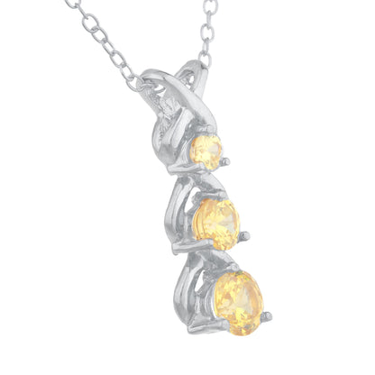 Yellow Citrine Round Past Present Future Pendant .925 Sterling Silver