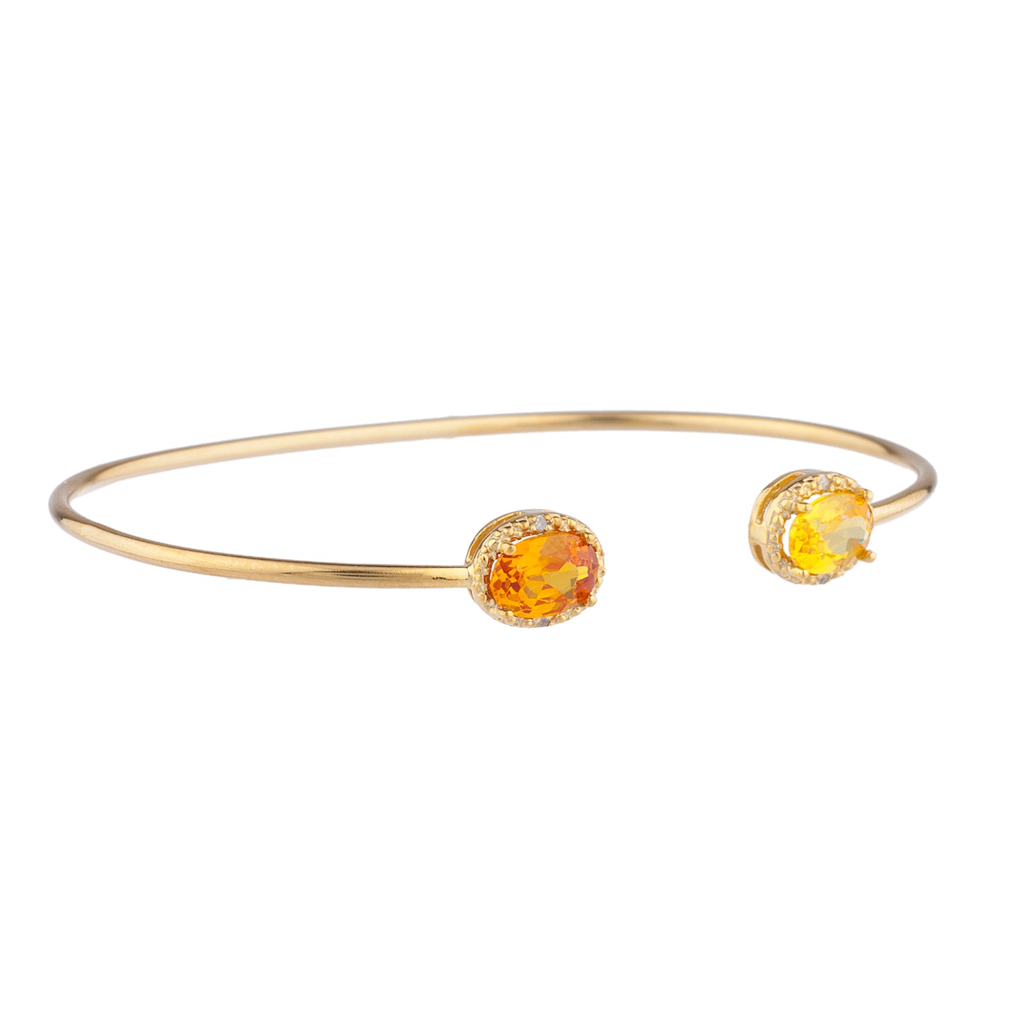 Orange & Yellow Citrine Diamond Bangle Oval Bracelet 14Kt Yellow Gold Plated Over .925 Sterling Silver