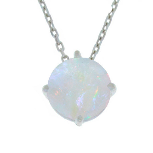 14Kt Gold Genuine Opal Round Pendant Necklace