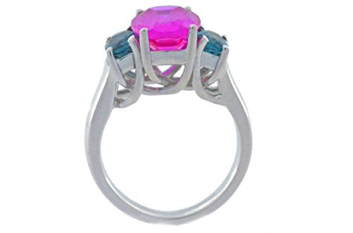 4 Ct Pink Sapphire & London Blue Topaz Oval Ring .925 Sterling Silver Rhodium Finish