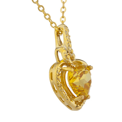 14Kt Yellow Gold Plated Yellow Citrine Heart Design Pendant