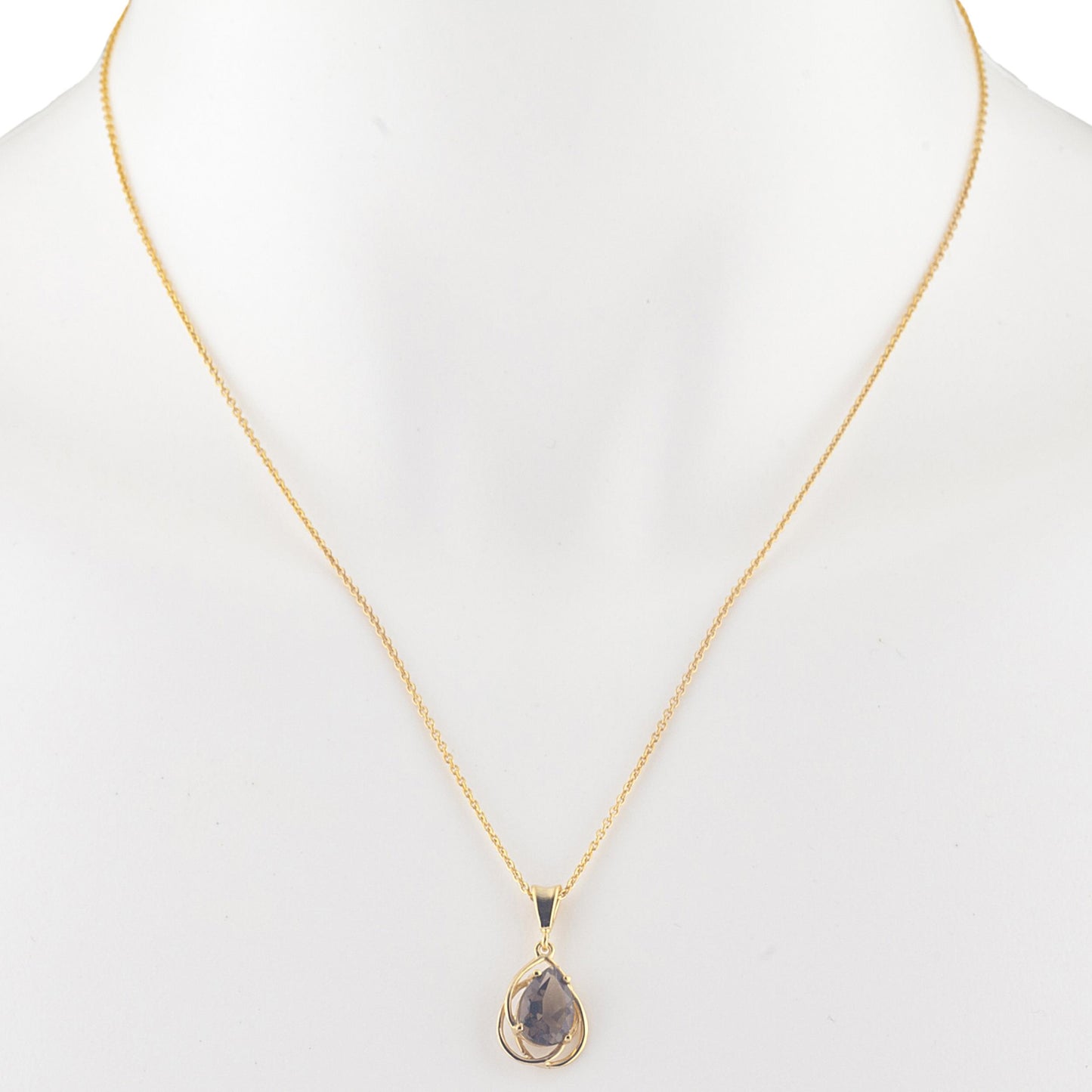 14Kt Gold 2 Ct Genuine Smoky Topaz Pear Teardrop Design Pendant Necklace