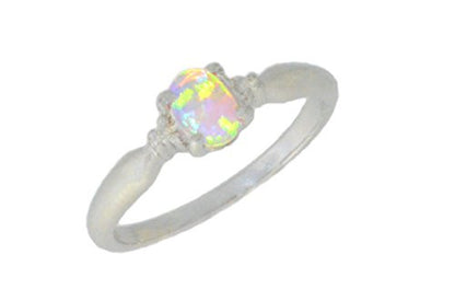 6x4mm Pink Opal & Diamond Oval Ring .925 Sterling Silver Rhodium Finish