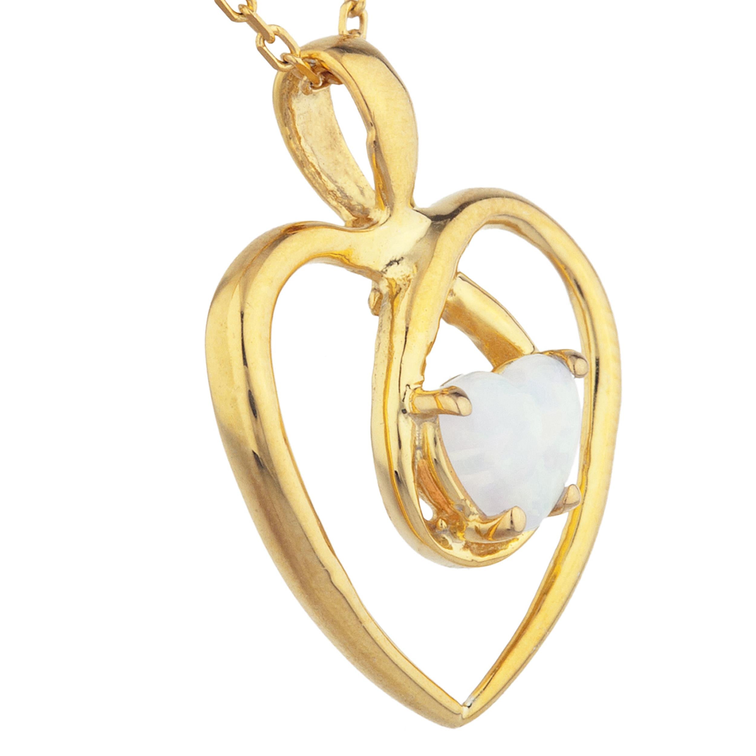 14Kt Gold Genuine Opal Heart Design Pendant Necklace
