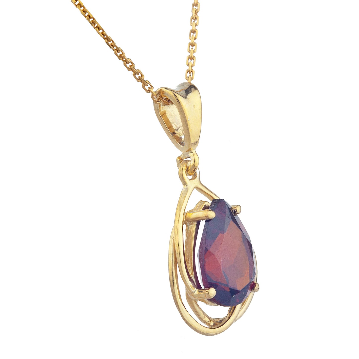 14Kt Yellow Gold Plated Garnet Pear Teardrop Design Pendant